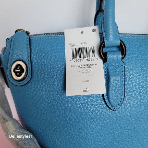 COACH Cara Pebbled Leather Satchel -Pool Color ⭐ - Picture 16 of 16
